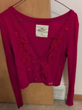 Hollister Women's Pink Bow-Accent Button Cardigan